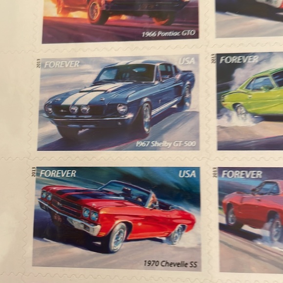 Office Full Sheet Of 2 Muscle Car Forever Postage Stamps New In